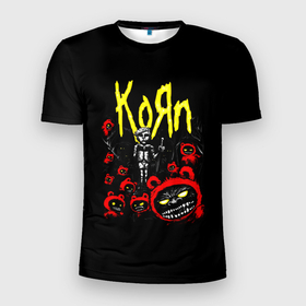 Мужская футболка 3D Slim с принтом KoЯn   Korn в Петрозаводске, 100% полиэстер с улучшенными характеристиками | приталенный силуэт, круглая горловина, широкие плечи, сужается к линии бедра | korn | koяn | metal | группа | корн | коян | метал | ню метал | рок