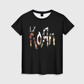 Женская футболка 3D с принтом KoЯn (Korn) лого в Новосибирске, 100% полиэфир ( синтетическое хлопкоподобное полотно) | прямой крой, круглый вырез горловины, длина до линии бедер | korn | koяn | metal | группа | корн | коян | метал | ню метал | рок