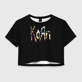 Женская футболка Crop-top 3D с принтом KoЯn (Korn) лого в Екатеринбурге, 100% полиэстер | круглая горловина, длина футболки до линии талии, рукава с отворотами | korn | koяn | metal | группа | корн | коян | метал | ню метал | рок