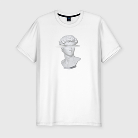 Мужская футболка хлопок Slim с принтом Белая скульптура Давида в Курске, 92% хлопок, 8% лайкра | приталенный силуэт, круглый вырез ворота, длина до линии бедра, короткий рукав | арт | бюст | давид | принт | статуя | эстетика