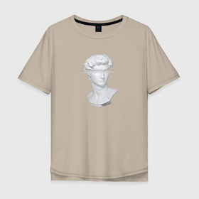 Мужская футболка хлопок Oversize с принтом Белая скульптура Давида в Петрозаводске, 100% хлопок | свободный крой, круглый ворот, “спинка” длиннее передней части | арт | бюст | давид | принт | статуя | эстетика