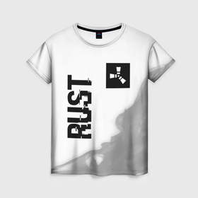 Женская футболка 3D с принтом Rust Glitch на светлом фоне в Кировске, 100% полиэфир ( синтетическое хлопкоподобное полотно) | прямой крой, круглый вырез горловины, длина до линии бедер | glitch | logo | rust | игра | игры | лого | логотип | огонь | пламя | раст | символ
