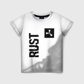 Детская футболка 3D с принтом Rust Glitch на светлом фоне в Новосибирске, 100% гипоаллергенный полиэфир | прямой крой, круглый вырез горловины, длина до линии бедер, чуть спущенное плечо, ткань немного тянется | glitch | logo | rust | игра | игры | лого | логотип | огонь | пламя | раст | символ
