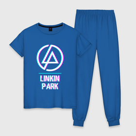 Женская пижама хлопок с принтом Linkin Park Glitch Rock в Новосибирске, 100% хлопок | брюки и футболка прямого кроя, без карманов, на брюках мягкая резинка на поясе и по низу штанин | band | glitch | linkin | linkin park | metal | park | rock | глитч | группа | линкин | метал | парк | рок | хард