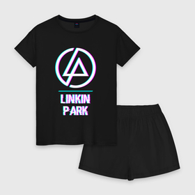 Женская пижама с шортиками хлопок с принтом Linkin Park Glitch Rock в Тюмени, 100% хлопок | футболка прямого кроя, шорты свободные с широкой мягкой резинкой | band | glitch | linkin | linkin park | metal | park | rock | глитч | группа | линкин | метал | парк | рок | хард