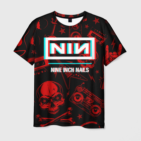 Мужская футболка 3D с принтом Nine Inch Nails Rock Glitch в Санкт-Петербурге, 100% полиэфир | прямой крой, круглый вырез горловины, длина до линии бедер | Тематика изображения на принте: band | glitch | inch | metal | nails | nine | nine inch nails | rock | глитч | группа | инч | метал | найн | нэйлс | огонь | пламя | рок | хард