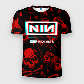 Мужская футболка 3D Slim с принтом Nine Inch Nails Rock Glitch в Санкт-Петербурге, 100% полиэстер с улучшенными характеристиками | приталенный силуэт, круглая горловина, широкие плечи, сужается к линии бедра | Тематика изображения на принте: band | glitch | inch | metal | nails | nine | nine inch nails | rock | глитч | группа | инч | метал | найн | нэйлс | огонь | пламя | рок | хард