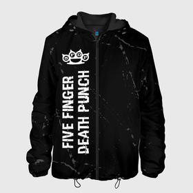 Мужская куртка 3D с принтом Five Finger Death Punch Glitch на темном фоне в Екатеринбурге, ткань верха — 100% полиэстер, подклад — флис | прямой крой, подол и капюшон оформлены резинкой с фиксаторами, два кармана без застежек по бокам, один большой потайной карман на груди. Карман на груди застегивается на липучку | 