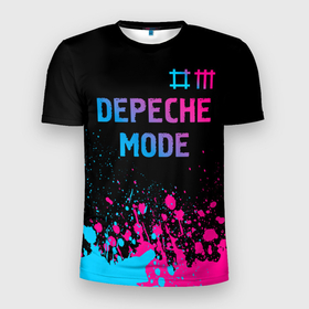 Мужская футболка 3D Slim с принтом Depeche Mode Neon Gradient в Санкт-Петербурге, 100% полиэстер с улучшенными характеристиками | приталенный силуэт, круглая горловина, широкие плечи, сужается к линии бедра | Тематика изображения на принте: band | depeche | depeche mode | metal | mode | paint | rock | брызги | градиент | группа | депеш | краска | метал | мод | неон | рок | хард