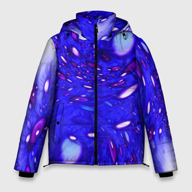 Мужская зимняя куртка 3D с принтом Мир пузырей в Екатеринбурге, верх — 100% полиэстер; подкладка — 100% полиэстер; утеплитель — 100% полиэстер | длина ниже бедра, свободный силуэт Оверсайз. Есть воротник-стойка, отстегивающийся капюшон и ветрозащитная планка. 

Боковые карманы с листочкой на кнопках и внутренний карман на молнии. | абстракция | взырв пузырей | водяной | пузыри | синие пузыри | синий