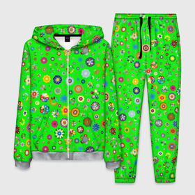 Мужской костюм 3D с принтом TEXTURE OF MULTICOLORED FLOWERS , 100% полиэстер | Манжеты и пояс оформлены тканевой резинкой, двухслойный капюшон со шнурком для регулировки, карманы спереди | зеленый | коричневый | красный | розовый | синий | текстура | цветные
