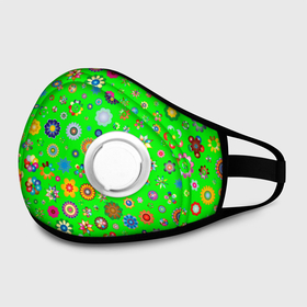 Маска из неопрена с принтом TEXTURE OF MULTICOLORED FLOWERS в Рязани, неопрен 100% | Форма огибающая нос. Резинки для ушей с дополнительной резинкой на затылке. Клапан для выдоха для активного дыхания при занятиях спортом. Эластичный материал маски и окантовки для лучшего растяжения и прилегания маски.  | зеленый | коричневый | красный | розовый | синий | текстура | цветные
