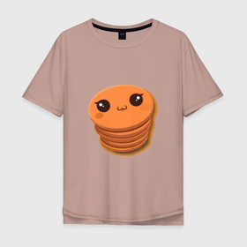 Мужская футболка хлопок Oversize с принтом Печенье с глазами в Тюмени, 100% хлопок | свободный крой, круглый ворот, “спинка” длиннее передней части | блины | глаза | еда | завтрак | кукис | песочное печенье | печенье | печенюшка | улабка