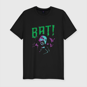 Мужская футболка хлопок Slim с принтом BAT хэллоуин в Петрозаводске, 92% хлопок, 8% лайкра | приталенный силуэт, круглый вырез ворота, длина до линии бедра, короткий рукав | bat | greatest of vampires | бат | вампиры | летучая мышь | ужастик | хостел