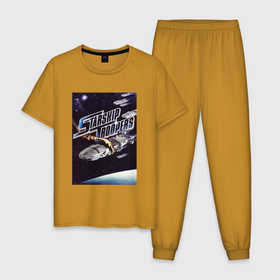 Мужская пижама хлопок с принтом Starship Troopers Terran Command в Тюмени, 100% хлопок | брюки и футболка прямого кроя, без карманов, на брюках мягкая резинка на поясе и по низу штанин
 | Тематика изображения на принте: starship troopers | terran command | звездный десант