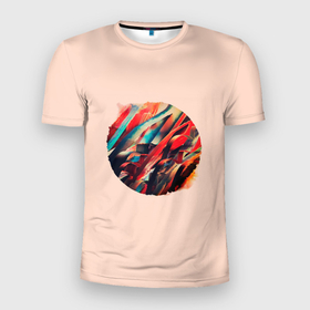 Мужская футболка 3D Slim с принтом Абстрактный кружок в Курске, 100% полиэстер с улучшенными характеристиками | приталенный силуэт, круглая горловина, широкие плечи, сужается к линии бедра | абстракция | геометрия | круг | кружок | многоцветная | разноцветная | разноцветное