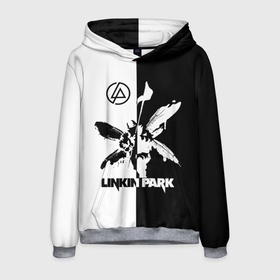 Мужская толстовка 3D с принтом Linkin Park логотип черно белый в Курске, 100% полиэстер | двухслойный капюшон со шнурком для регулировки, мягкие манжеты на рукавах и по низу толстовки, спереди карман-кенгуру с мягким внутренним слоем. | linkin park | альтернативный рок | линкин парк | лого | логотип | метал | ню метал | поп | поп рок | рок | рок группа | рэп метал | электроник рок