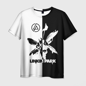 Мужская футболка 3D с принтом Linkin Park логотип черно белый , 100% полиэфир | прямой крой, круглый вырез горловины, длина до линии бедер | linkin park | альтернативный рок | линкин парк | лого | логотип | метал | ню метал | поп | поп рок | рок | рок группа | рэп метал | электроник рок