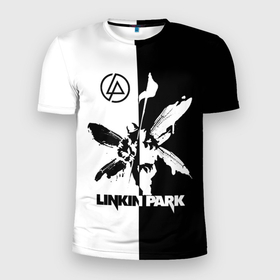 Мужская футболка 3D Slim с принтом Linkin Park логотип черно белый в Белгороде, 100% полиэстер с улучшенными характеристиками | приталенный силуэт, круглая горловина, широкие плечи, сужается к линии бедра | linkin park | альтернативный рок | линкин парк | лого | логотип | метал | ню метал | поп | поп рок | рок | рок группа | рэп метал | электроник рок