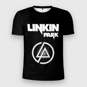 Мужская футболка 3D Slim с принтом Linkin Park логотип и надпись в Белгороде, 100% полиэстер с улучшенными характеристиками | приталенный силуэт, круглая горловина, широкие плечи, сужается к линии бедра | linkin park | альтернативный рок | линкин парк | лого | логотип | метал | ню метал | поп | поп рок | рок | рок группа | рэп метал | электроник рок