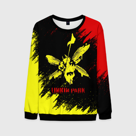 Мужской свитшот 3D с принтом Linkin Park желто красный в Белгороде, 100% полиэстер с мягким внутренним слоем | круглый вырез горловины, мягкая резинка на манжетах и поясе, свободная посадка по фигуре | linkin park | альтернативный рок | линкин парк | метал | ню метал | поп | поп рок | рок | рок группа | рэп метал | электроник рок
