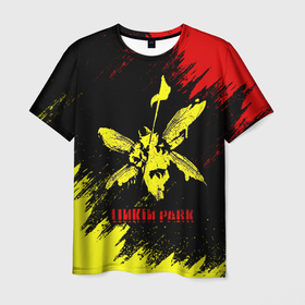 Мужская футболка 3D с принтом Linkin Park желто красный в Кировске, 100% полиэфир | прямой крой, круглый вырез горловины, длина до линии бедер | linkin park | альтернативный рок | линкин парк | метал | ню метал | поп | поп рок | рок | рок группа | рэп метал | электроник рок