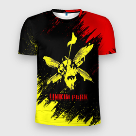Мужская футболка 3D Slim с принтом Linkin Park желто красный в Белгороде, 100% полиэстер с улучшенными характеристиками | приталенный силуэт, круглая горловина, широкие плечи, сужается к линии бедра | linkin park | альтернативный рок | линкин парк | метал | ню метал | поп | поп рок | рок | рок группа | рэп метал | электроник рок