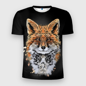 Мужская футболка 3D Slim с принтом Красивая лисица в Курске, 100% полиэстер с улучшенными характеристиками | приталенный силуэт, круглая горловина, широкие плечи, сужается к линии бедра | голова лисы | живопись | животное | лис | лиса | лисица | хищник