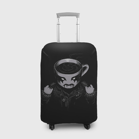 Чехол для чемодана 3D с принтом Black Metal Coffee в Белгороде, 86% полиэфир, 14% спандекс | двустороннее нанесение принта, прорези для ручек и колес | black | coffee | cup | heavy | makeup | metal | грим | кожанка | косуха | кофе | металл | металлический | тяжелый | чашка | черный