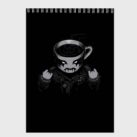 Скетчбук с принтом Black Metal Coffee в Новосибирске, 100% бумага
 | 48 листов, плотность листов — 100 г/м2, плотность картонной обложки — 250 г/м2. Листы скреплены сверху удобной пружинной спиралью | black | coffee | cup | heavy | makeup | metal | грим | кожанка | косуха | кофе | металл | металлический | тяжелый | чашка | черный