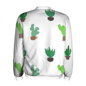 Мужской бомбер 3D с принтом Кактусы в горшках, паттерн , 100% полиэстер | застегивается на молнию, по бокам два кармана без застежек, по низу бомбера и на воротнике - эластичная резинка | Тематика изображения на принте: cacti | cactus | green | plant | potted | succulent | горшок | зеленый | кактусы | колючий | колючки | мексика | минимализм | минималистичный | растение | суккуленты | цветок