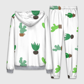Мужской костюм 3D с принтом Кактусы в горшках, паттерн в Санкт-Петербурге, 100% полиэстер | Манжеты и пояс оформлены тканевой резинкой, двухслойный капюшон со шнурком для регулировки, карманы спереди | Тематика изображения на принте: cacti | cactus | green | plant | potted | succulent | горшок | зеленый | кактусы | колючий | колючки | мексика | минимализм | минималистичный | растение | суккуленты | цветок