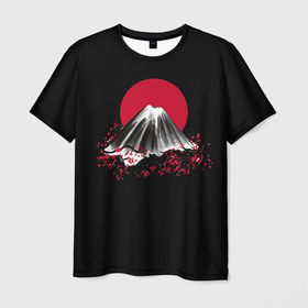 Мужская футболка 3D с принтом Гора Фудзи | Цветение сакуры в Санкт-Петербурге, 100% полиэфир | прямой крой, круглый вырез горловины, длина до линии бедер | bloom | cherry | fuji | japan | mountain | mountains | nature | red | sakura | sun | вишня | гора | горы | красное | природа | сакура | сакуры | солнце | фудзи | цветение | япония