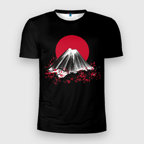 Мужская футболка 3D Slim с принтом Гора Фудзи | Цветение сакуры в Тюмени, 100% полиэстер с улучшенными характеристиками | приталенный силуэт, круглая горловина, широкие плечи, сужается к линии бедра | Тематика изображения на принте: bloom | cherry | fuji | japan | mountain | mountains | nature | red | sakura | sun | вишня | гора | горы | красное | природа | сакура | сакуры | солнце | фудзи | цветение | япония