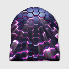 Шапка 3D с принтом сквозь плиты в Кировске, 100% полиэстер | универсальный размер, печать по всей поверхности изделия | 3d | вспышка | плиты | разлом | розовый свет