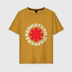 Женская футболка хлопок Oversize с принтом Peppers   Logo в Белгороде, 100% хлопок | свободный крой, круглый ворот, спущенный рукав, длина до линии бедер
 | californication | flea | kiedis | music | red hot chili peppers | rhcp | rock | гитара | группа | кидис | метал | музыка | музыкант | панк | перцы | рок | фли