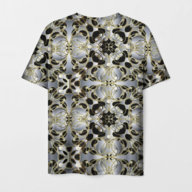 Мужская футболка 3D с принтом Black  silver geometry в Кировске, 100% полиэфир | прямой крой, круглый вырез горловины, длина до линии бедер | Тематика изображения на принте: абстракция | бутоны | геометрия | паттерн | узор | узоры | цветы