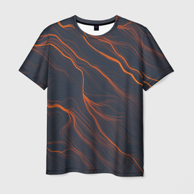 Мужская футболка 3D с принтом Оранжевая Молния в Кировске, 100% полиэфир | прямой крой, круглый вырез горловины, длина до линии бедер | lightning | nature | orange | summer | лето | молния | оранжевый | природа