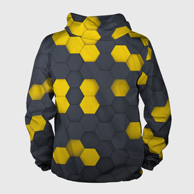 Мужская ветровка 3D с принтом Разноцветные Соты Пчёл в Петрозаводске, 100% полиэстер | подол и капюшон оформлены резинкой с фиксаторами, два кармана без застежек по бокам, один потайной карман на груди | bees | geometry | hexagon | honeycombs | геометрия | пчёлы | соты | шестиугольник