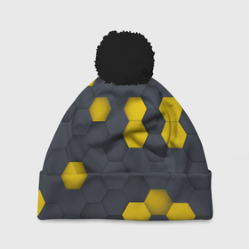 Шапка 3D c помпоном с принтом Разноцветные Соты Пчёл в Петрозаводске, 100% полиэстер | универсальный размер, печать по всей поверхности изделия | bees | geometry | hexagon | honeycombs | геометрия | пчёлы | соты | шестиугольник