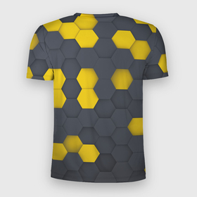 Мужская футболка 3D Slim с принтом Разноцветные Соты Пчёл в Петрозаводске, 100% полиэстер с улучшенными характеристиками | приталенный силуэт, круглая горловина, широкие плечи, сужается к линии бедра | bees | geometry | hexagon | honeycombs | геометрия | пчёлы | соты | шестиугольник