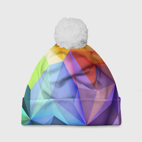 Шапка 3D c помпоном с принтом Зд радуга в Тюмени, 100% полиэстер | универсальный размер, печать по всей поверхности изделия | 3д | polygonal | геометрия | полигональ | радуга | яркое