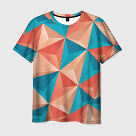 Мужская футболка 3D с принтом Розово бирюзовая полигональ , 100% полиэфир | прямой крой, круглый вырез горловины, длина до линии бедер | 3д | polygonal | выпуклое | геометрия | объем | полигональ | треугольник