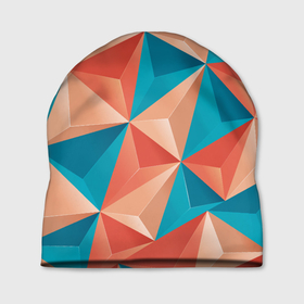 Шапка 3D с принтом Розово бирюзовая полигональ в Петрозаводске, 100% полиэстер | универсальный размер, печать по всей поверхности изделия | 3д | polygonal | выпуклое | геометрия | объем | полигональ | треугольник
