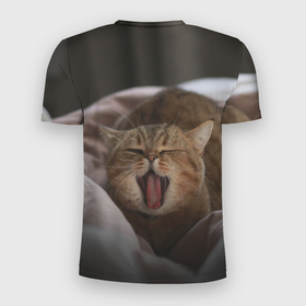 Мужская футболка 3D Slim с принтом Эх, поспать бы Зевающий котяра в Белгороде, 100% полиэстер с улучшенными характеристиками | приталенный силуэт, круглая горловина, широкие плечи, сужается к линии бедра | Тематика изображения на принте: cat | ears | jaw | kitten | moustache | muzzle | tongue | кот | котёнок | кошка | мордочка | пасть | усы | уши | язык