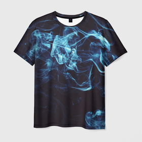 Мужская футболка 3D с принтом Неоновые пары дыма   Синий , 100% полиэфир | прямой крой, круглый вырез горловины, длина до линии бедер | abstraction | art | artwork | colorful | colors | fog | foggy | neon | smoke | surrealism | абстракция | арт | дым | искусство | неон | разноцветный | сюрреализм | туман | туманно | цвета