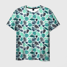 Мужская футболка 3D с принтом PALM LEAF TEXTURE , 100% полиэфир | прямой крой, круглый вырез горловины, длина до линии бедер | colored | green | leaves | palm trees | зеленый | листья | пальмы | цветной