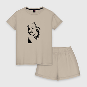 Женская пижама с шортиками хлопок с принтом Девушка  минимализм песни , 100% хлопок | футболка прямого кроя, шорты свободные с широкой мягкой резинкой | 80е | арт | мерлин | монро | принт