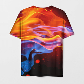 Мужская футболка 3D с принтом Огонь и вода   Стихия   Абстракция , 100% полиэфир | прямой крой, круглый вырез горловины, длина до линии бедер | abstraction | element | fire | neon | water | абстракция | вода | неон | огонь | стихия