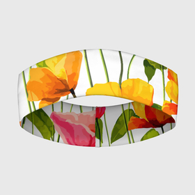 Повязка на голову 3D с принтом Волнообразный узор из цветков мака  Лето в Санкт-Петербурге,  |  | fashion | flowers | leaf | pattern | stem | summer | лето | лист | маки | мода | паттерн | стебель | цветы